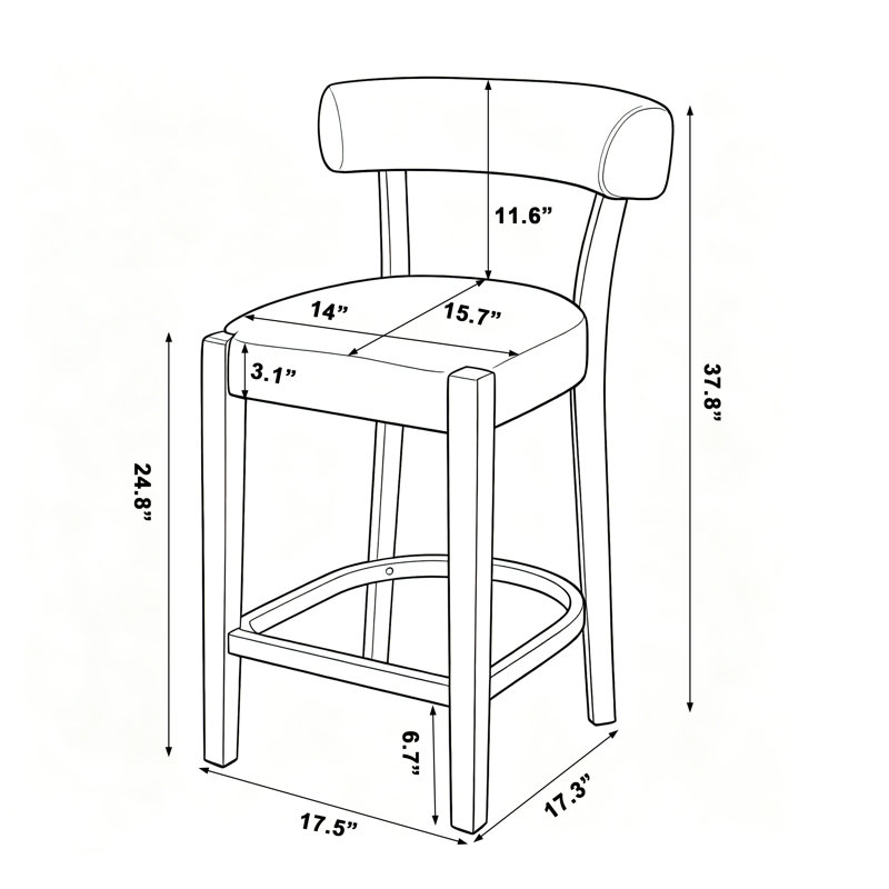 Tabouret de bar 26 po à hauteur de comptoir avec structure en bois massif, Similicuir beige / cadre naturel, 4