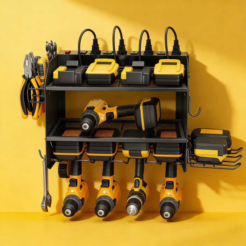 Organisateur modulaire d'outils électriques mural avec station de charge pour 6 perceuses