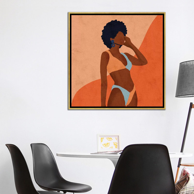 « Jaz » par Reyna Noriega-impression, H 37 po x l 37 po x P 1,5 po, Toile encadrée d'or, Pas de tapis