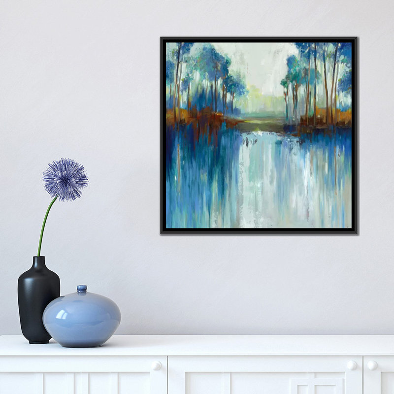 « late summer landscape », reproduction sur toile, H 26 po x l 26 po x P 1,5 po, Toile avec cadre noir, Pas de tapis