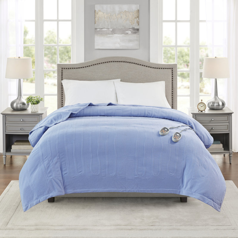 King Size Blue Knitted Fleece Reversible Blanket