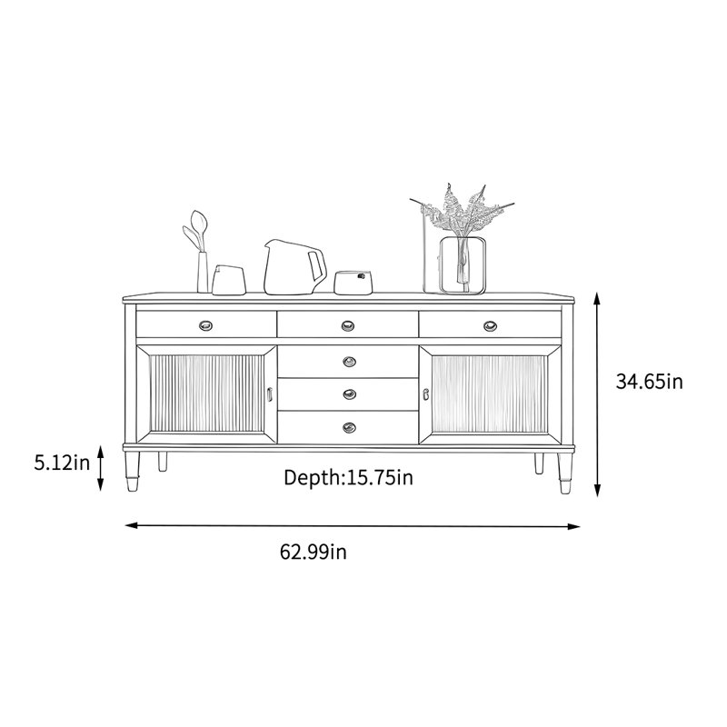Armoire à thé Simple Living Room, H 34,65 po x l 62,99 po x P 15,75 po, Noyer