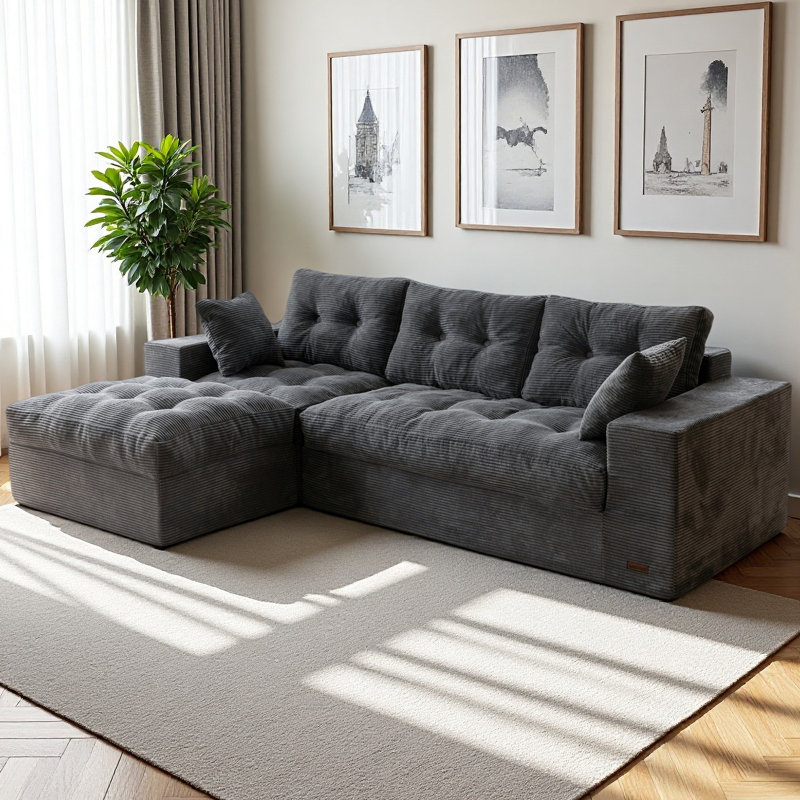 Canapé modulaire en velours côtelé Boneless, canapé modulaire 4-en-1, Gris, H 22 po x l 104 po x P 37,75 po