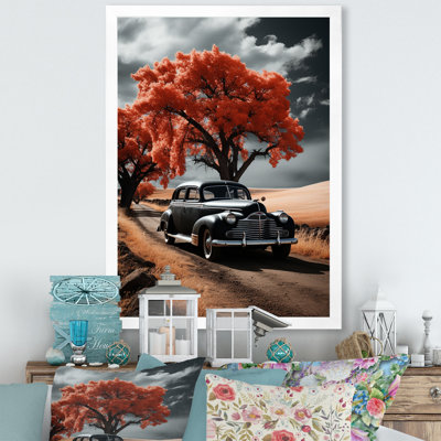 «Vintage Car Road», art mural sur toile floral