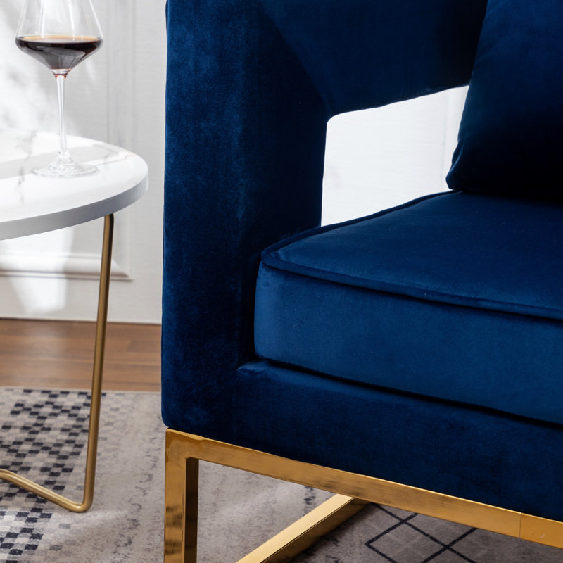 Chaise avec accoudoirs recouverts de tissu d'ameublement, Doré, Bleu