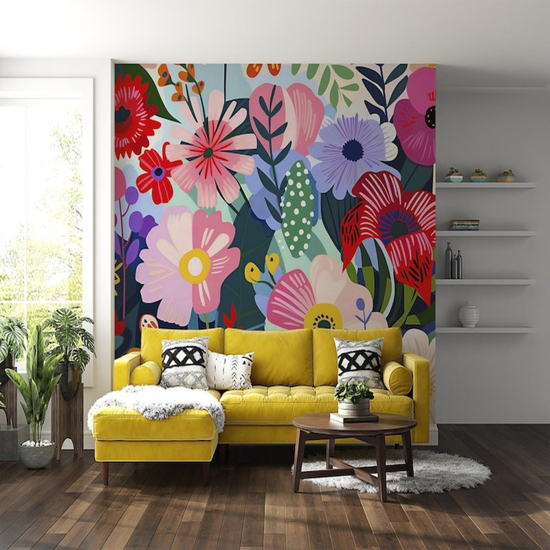 Papier peint floral éclatant Pop Art, 108" L x 96" W