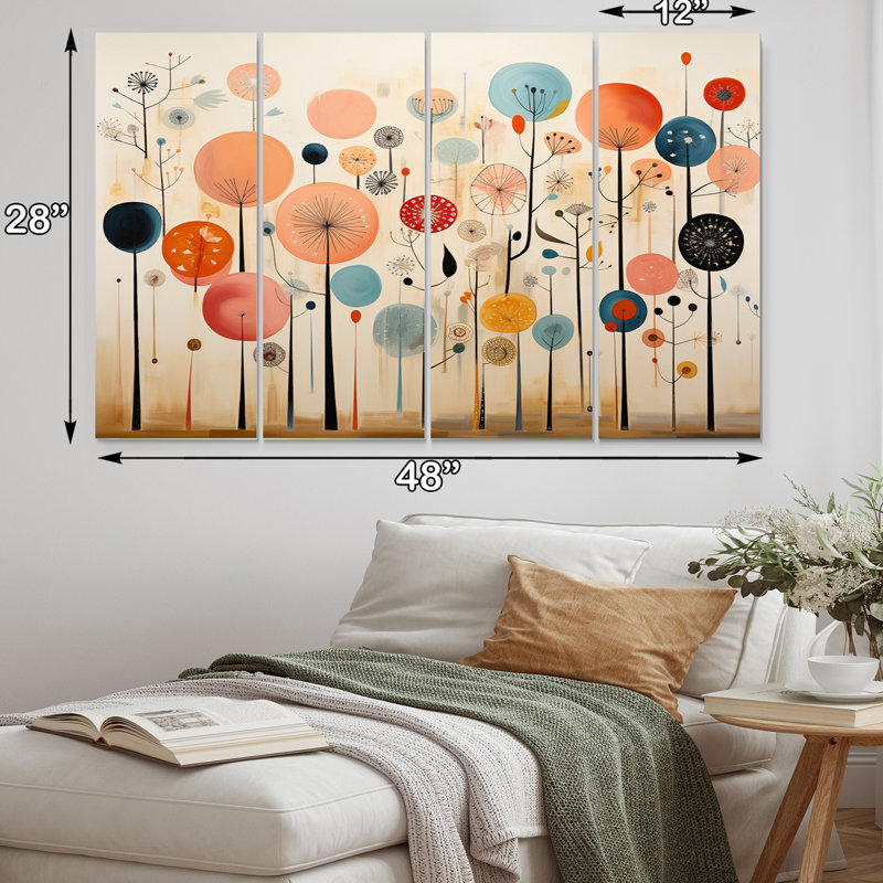 Papiers peints colorés fantaisistes Mid-Century 4 pièces