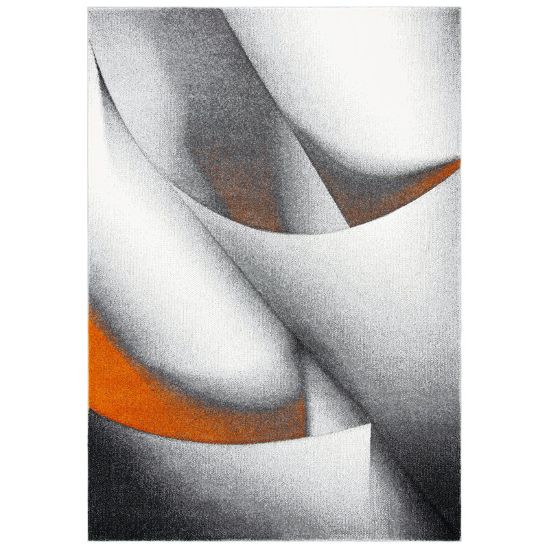 Toughkenamon Abstract Grey/Orange Area Rug, Rectangle 4' x 6'