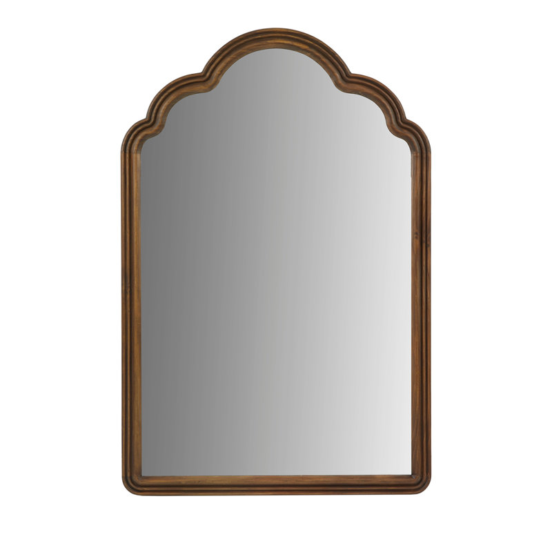 1 Piece Scalloped Wood Wall Mirror,Brown