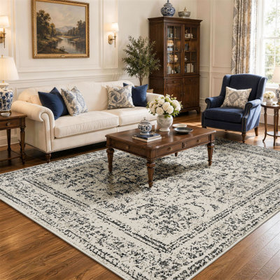 Heirloom Medallion Pattern Polyester Area Rug - Soft Vintage Carpet with Canvas Backing, Classic Floor Rug for Living Room Dining Room