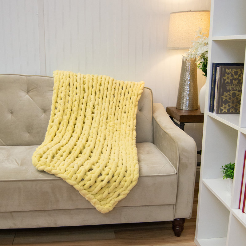 Jeté tricoté en chenille Donna, Jaune