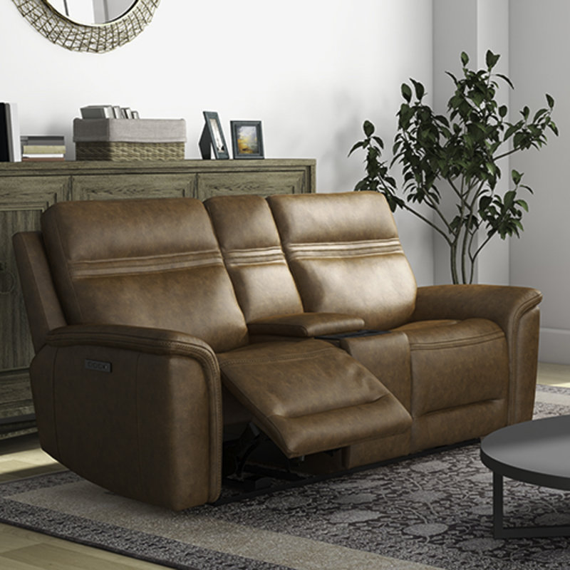 Cabrero 79'' Leather Power Reclining Loveseat, Camel