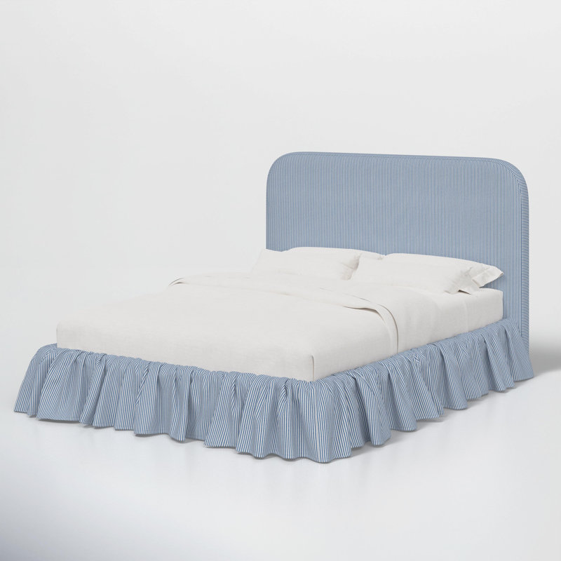 Lit plateforme Maggie Ruffle, Bleu rayé BCBG, Double