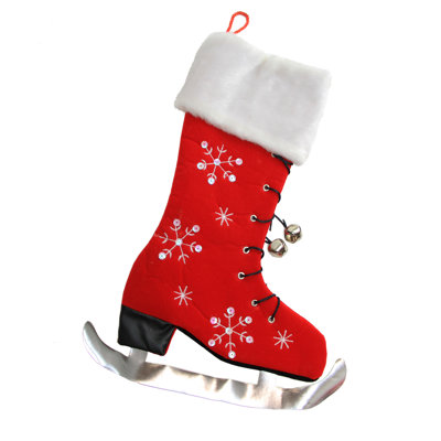 Chaussette de Noël 17 po en velours rouge brodé avec manchette blanche moelleuse