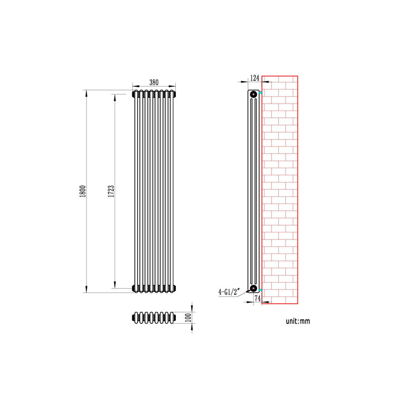 iBathUK Anthracite Radiator-Grey, 1800cm H x 380cm W x 100cm D, 3