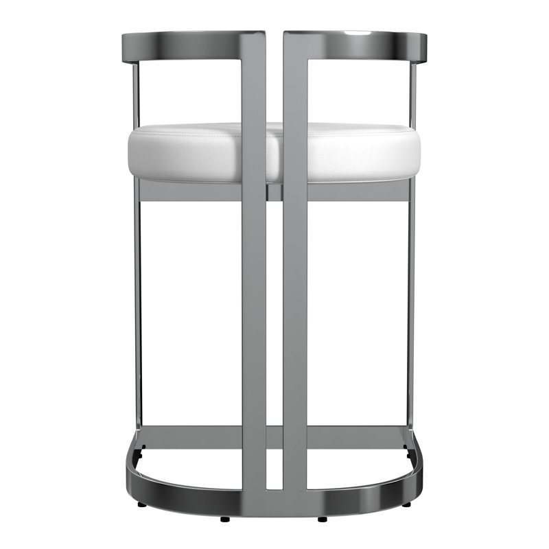 Clarence Faux Leather 23" Dining Stool, Silver, White