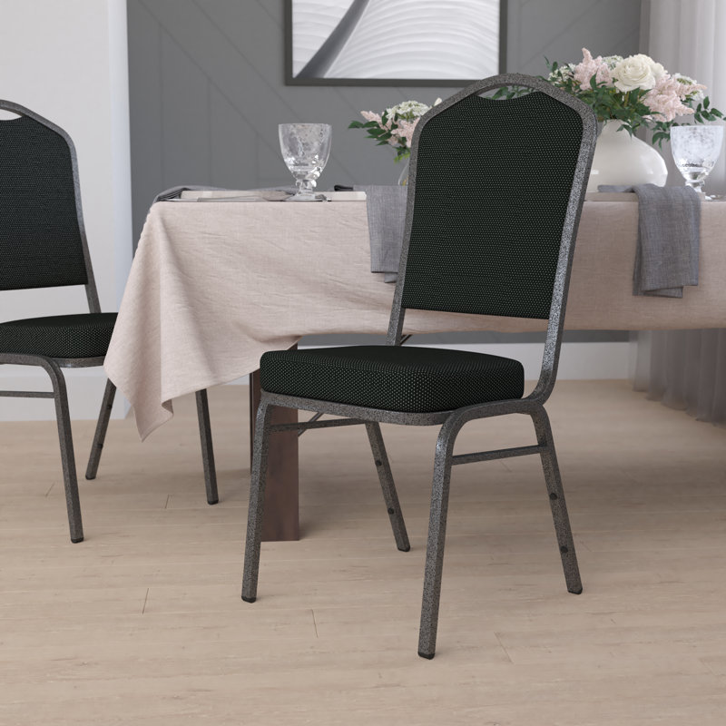 Chaise de banquet empilable Oliverson, Veiné argent, Noir / pois dorés, 1