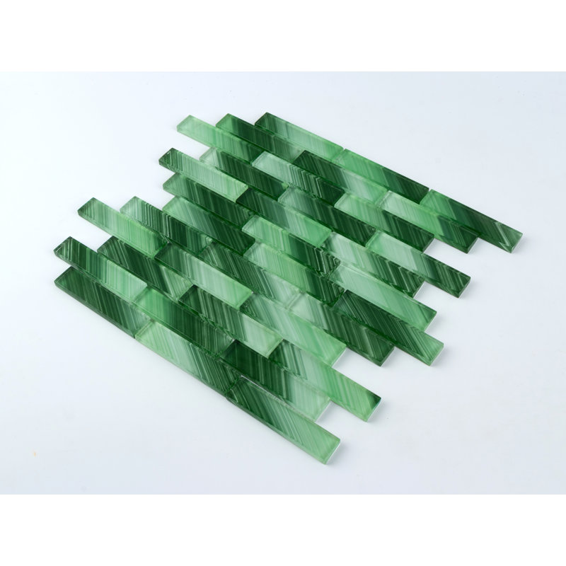 Carreau de mosaïque de verre à bord droit de qualité supérieure peint à la main 1 po x 4 po, Vert
