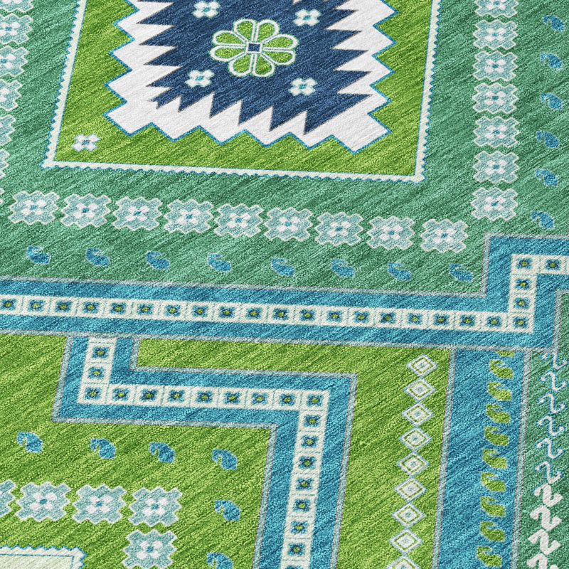 Lime Round Flat Woven Synthetic Washable Rug