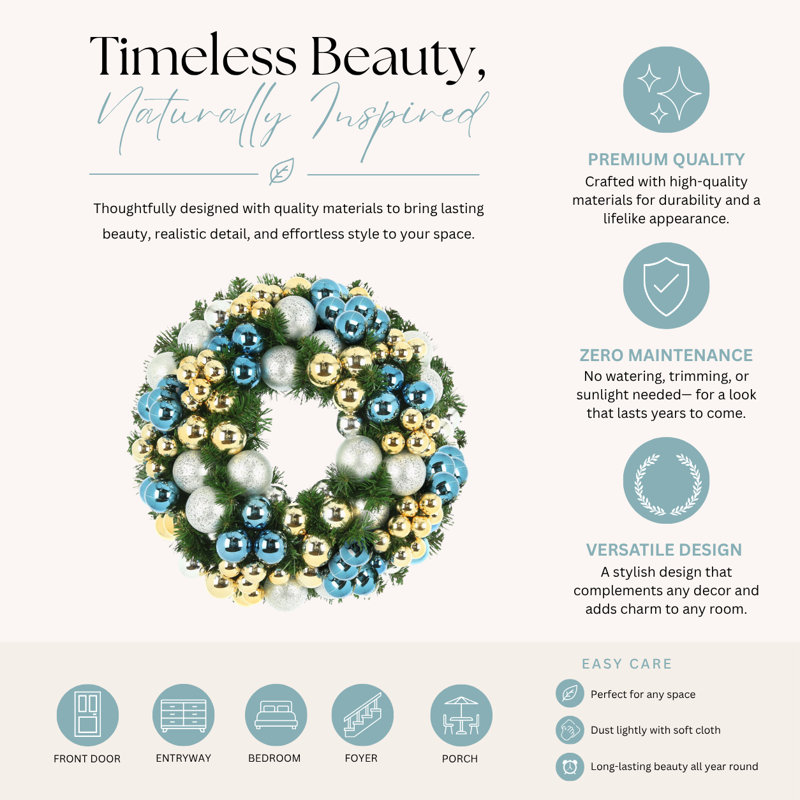 26" Holiday Evergreen Wreath With Ornaments