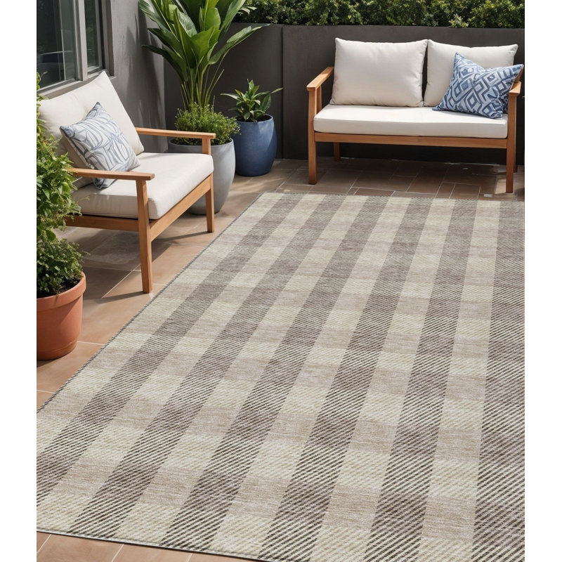 Tapis extérieur lavable à carreaux beige et brun 5 pi x 8 pi