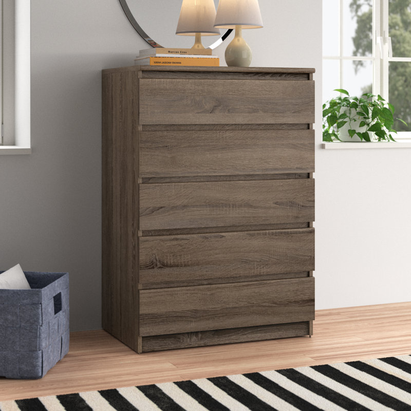 Jada 5 Drawer 30.31" W Chest, Black Wood Grain