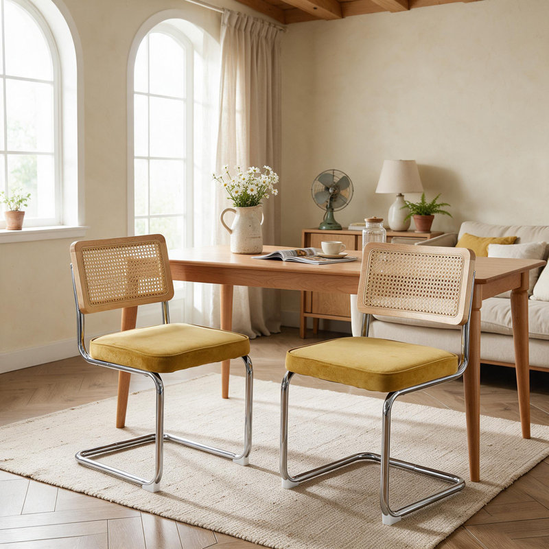 Ensemble de 2 chaises de salle à manger de style Mid-Century moderne (sans table de salle à manger), Velours doré