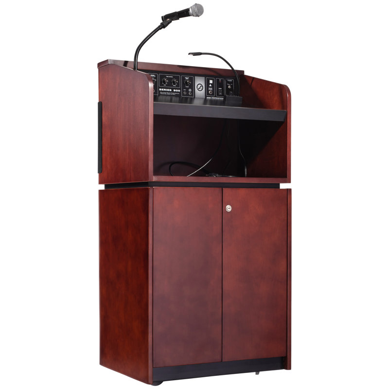 Mahogany Walnut Veneer Mobile Sound Lectern with Storage