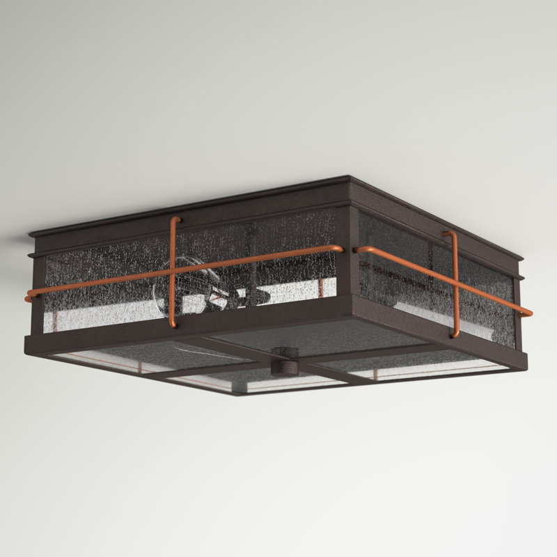 Bronze and Copper 2-Light Outdoor Flush Mount with Glass Panels