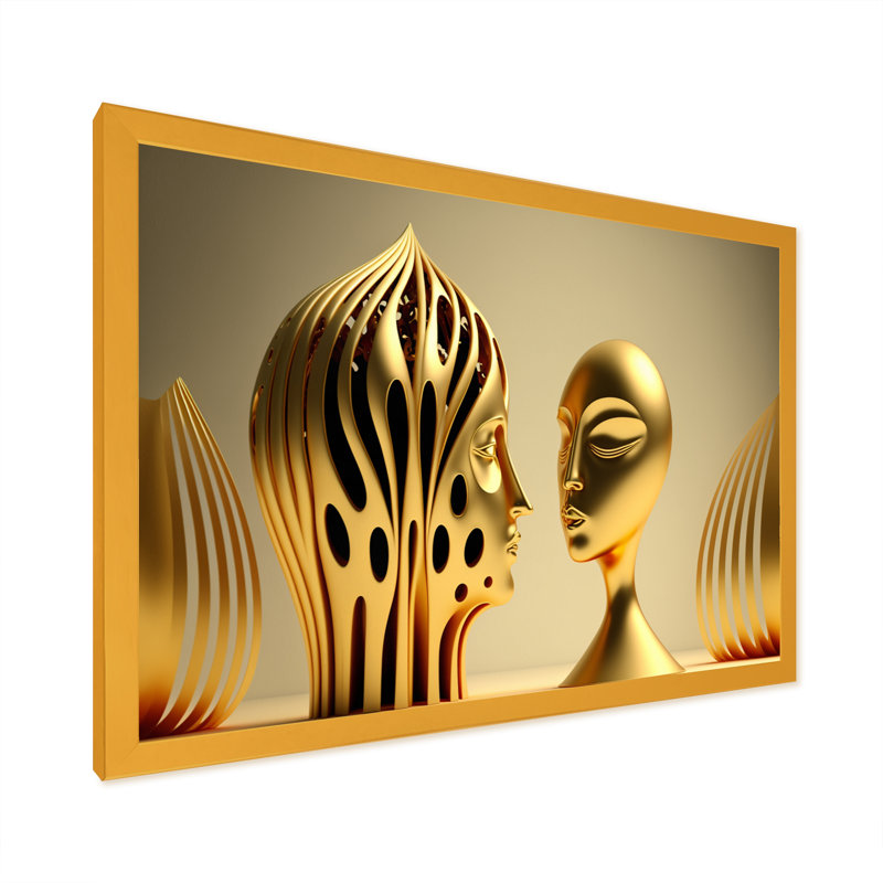Le masque doré dans le miroir - reproduction sur toile, Encadrement doré, H 34 po x l 44 po x P 1,5 po