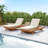 Lounge Chaise With Headrest, Acacia Wood,4"Thick-509857413