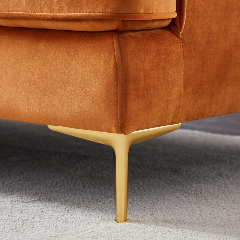 Noam Velvet L-Shaped Sectional, Orange Velvet, Right Hand Facing