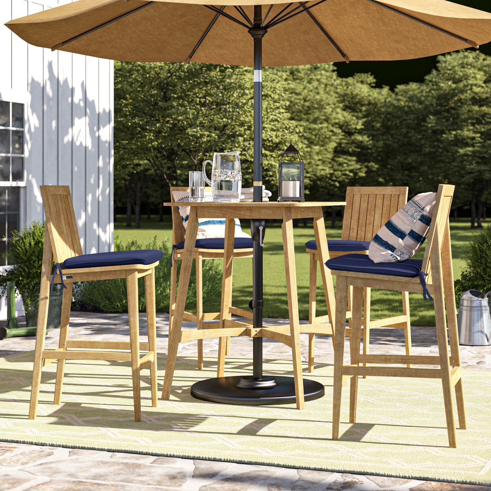 Square 4 - Person Outdoor Dining Set with Cushions, Navy Blue