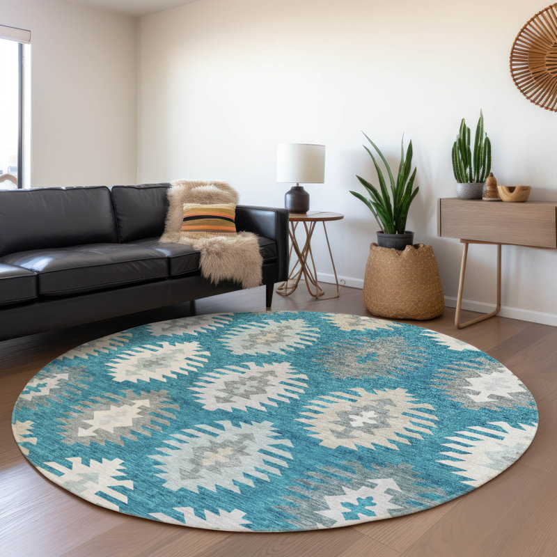 Tapis intérieur / extérieur en polyester tissé à la machine Chayden, Rond 8 pi