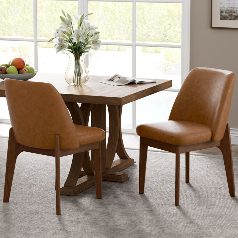 Bason Upholstered Faux Leather Dining Chairs, Brown