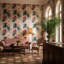 Papier peint floral, décoration murale rétro rose