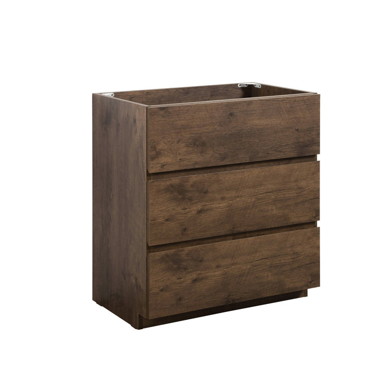 Armoire de plancher sans lavabo, noyer, 3, élégance moderne, 3 bacs de rangement à utilisation douce et silencieuse, op., 30"