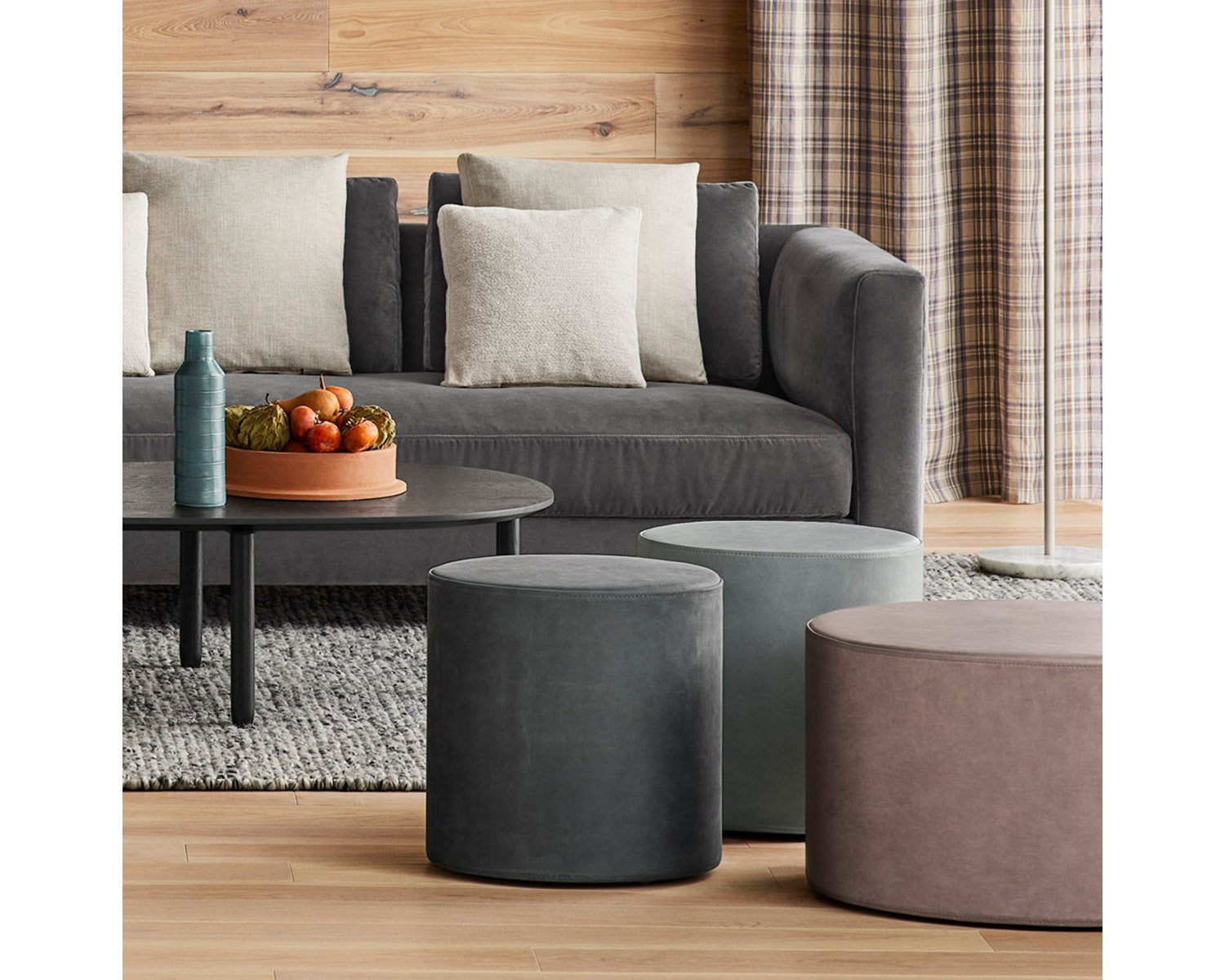 Bumper Upholstered Pouf, Vesper Charcoal