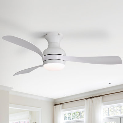 52 Inch Flush Mount Smart Dc Ceiling Fan With Light And Remote Control, Reversible 3-Abs Blades For Year-Round Comfort