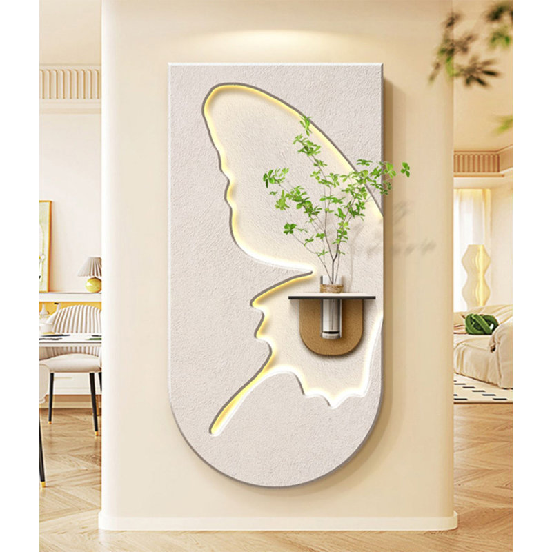 Décoration murale plante zen de style grès hydroponique, H 39,37 po x l 19,69 po x P 1,57 po, Blanc