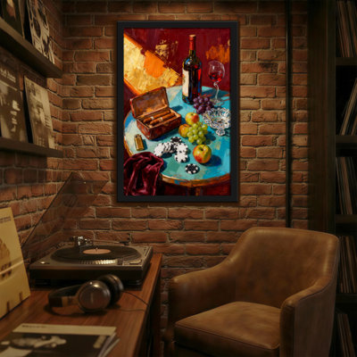 Nature morte abstraite avec vin et cigares