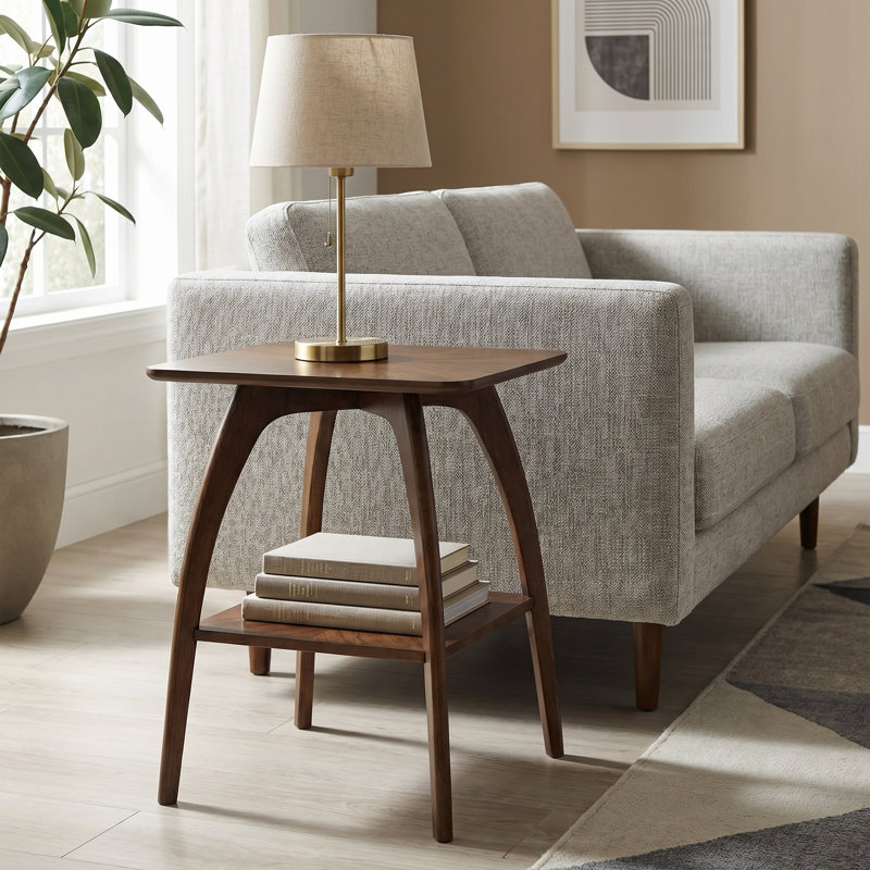 Atreu Square Wood End Table with Storage, Walnut