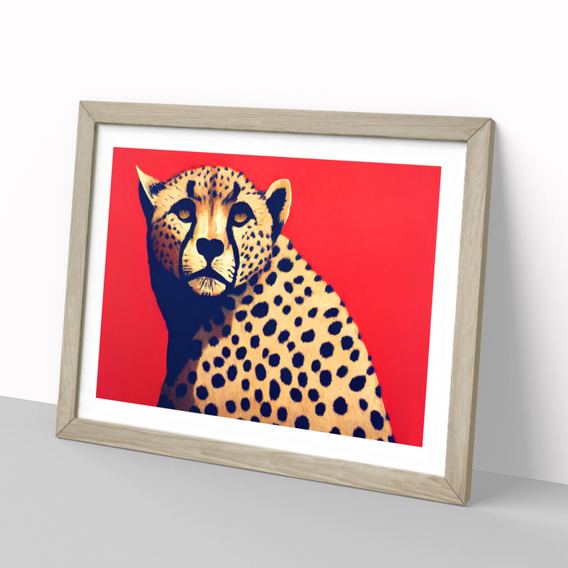 Elegant Cheetah - Single Picture Frame Painting, 46cm H x 64cm W x 2cm D, Oak