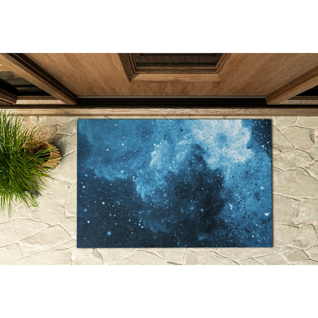 Blaue Abstraktion B60 x L90 cm Rutschfeste Türmatte für draußen