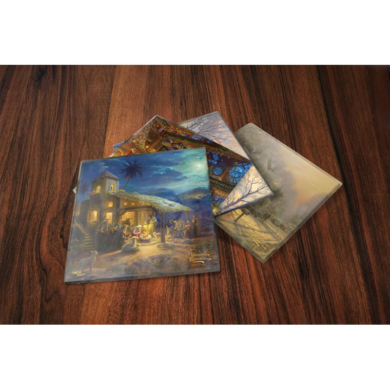 (Symboles) Ensemble de sous-verres en verre Starfire, Thomas Kinkade / Scènes de Noël