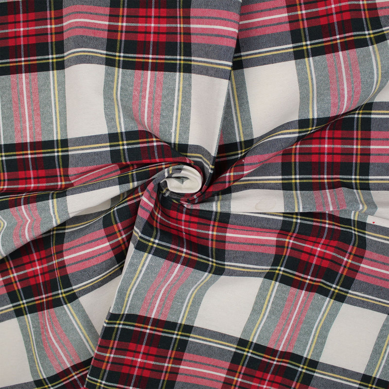 Royal Plaid Cotton Comforter Set, California King Comforter + 2 King Shams, Ivory/Red