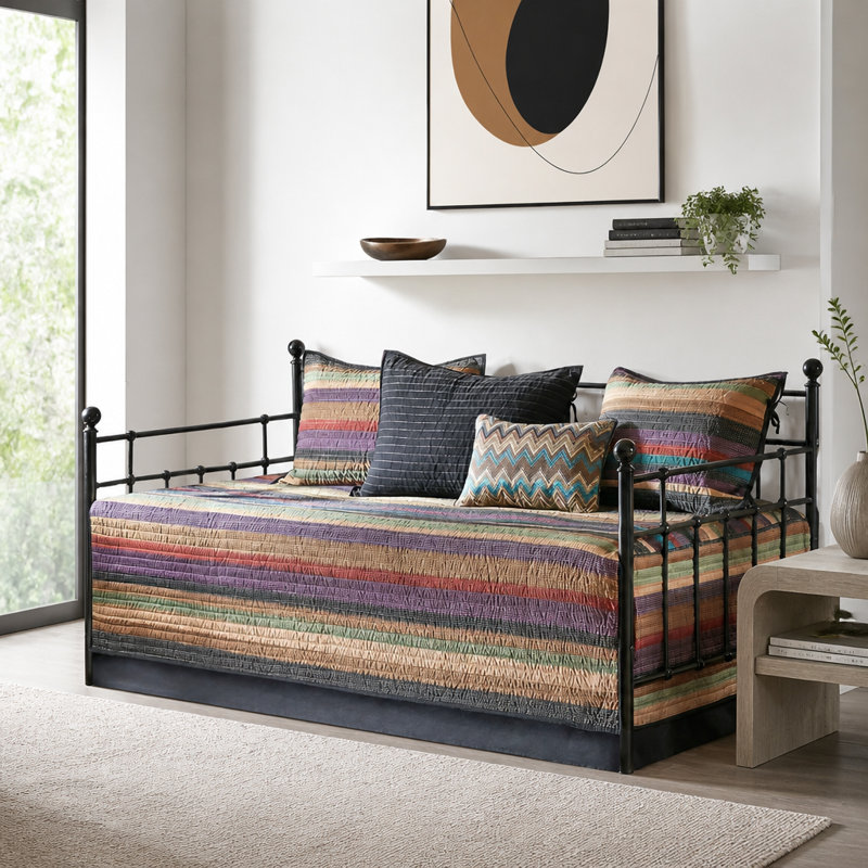 Ensemble de housse de lit de jour réversible 6 pièces avec taies décoratives et coussin décoratif