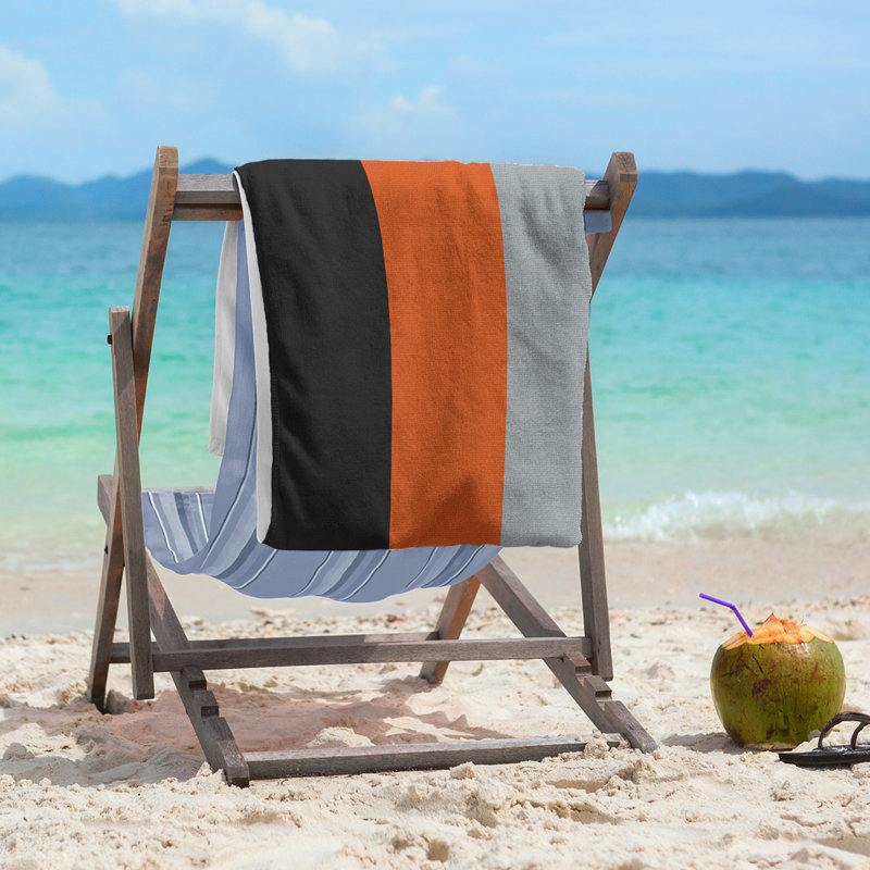 Lightweight Beach Towel, Black/Orange/Gray, Polyester/Cotton