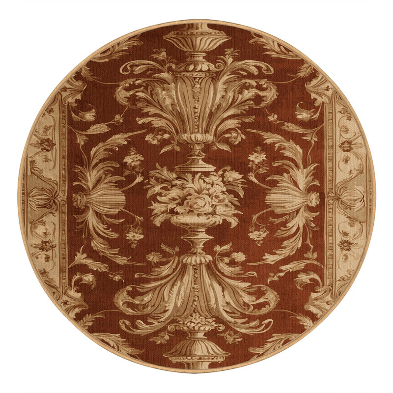 Tapis brun français lavable à la machine, Rond 6 pi