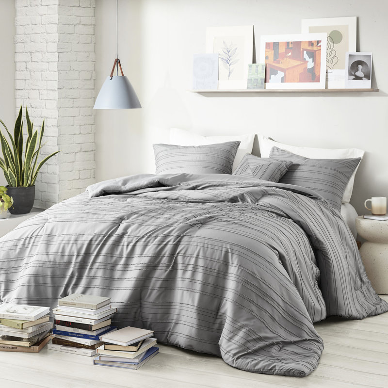 Édredon 3 pièces gris / gris avec agrafe, coussin décoratif, housse de coussin, conception, rembourrage, preuve, lavable à la machine